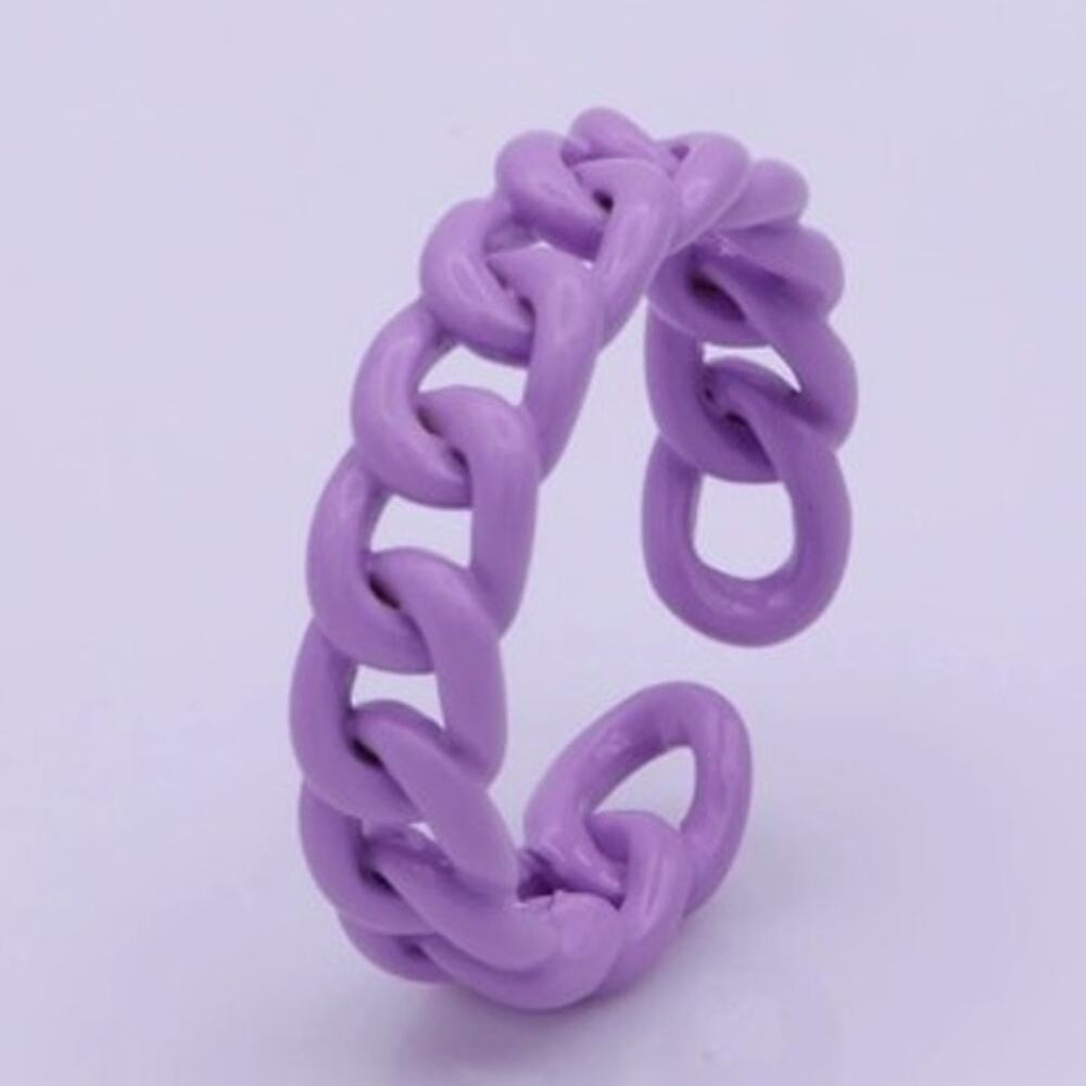 Curb Chain Ring Curb Link Chain Ring Enamel  Adjustable Ring Purple